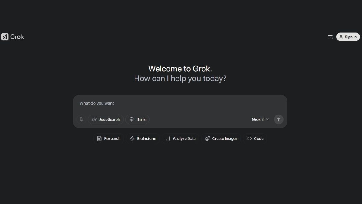 Grok 3 homepage.